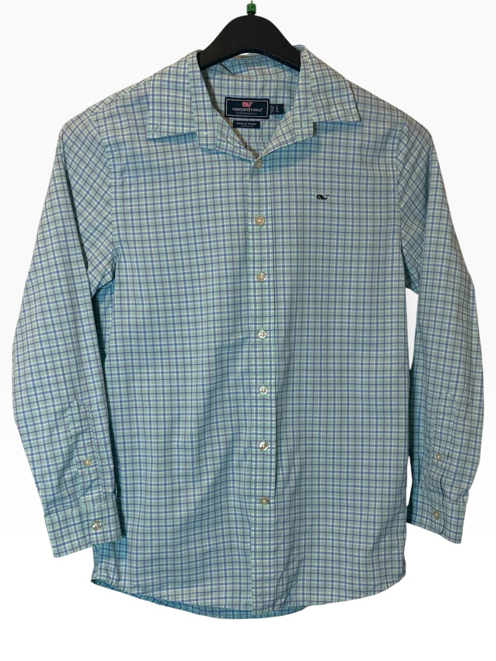 Vineyard Vines Boys Light Blue Purple White Plaid Button-Down Shirt Sz L 16